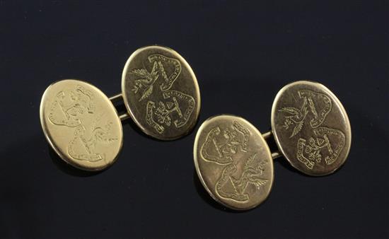 A pair of early 20th century 18ct gold oval cufflinks,